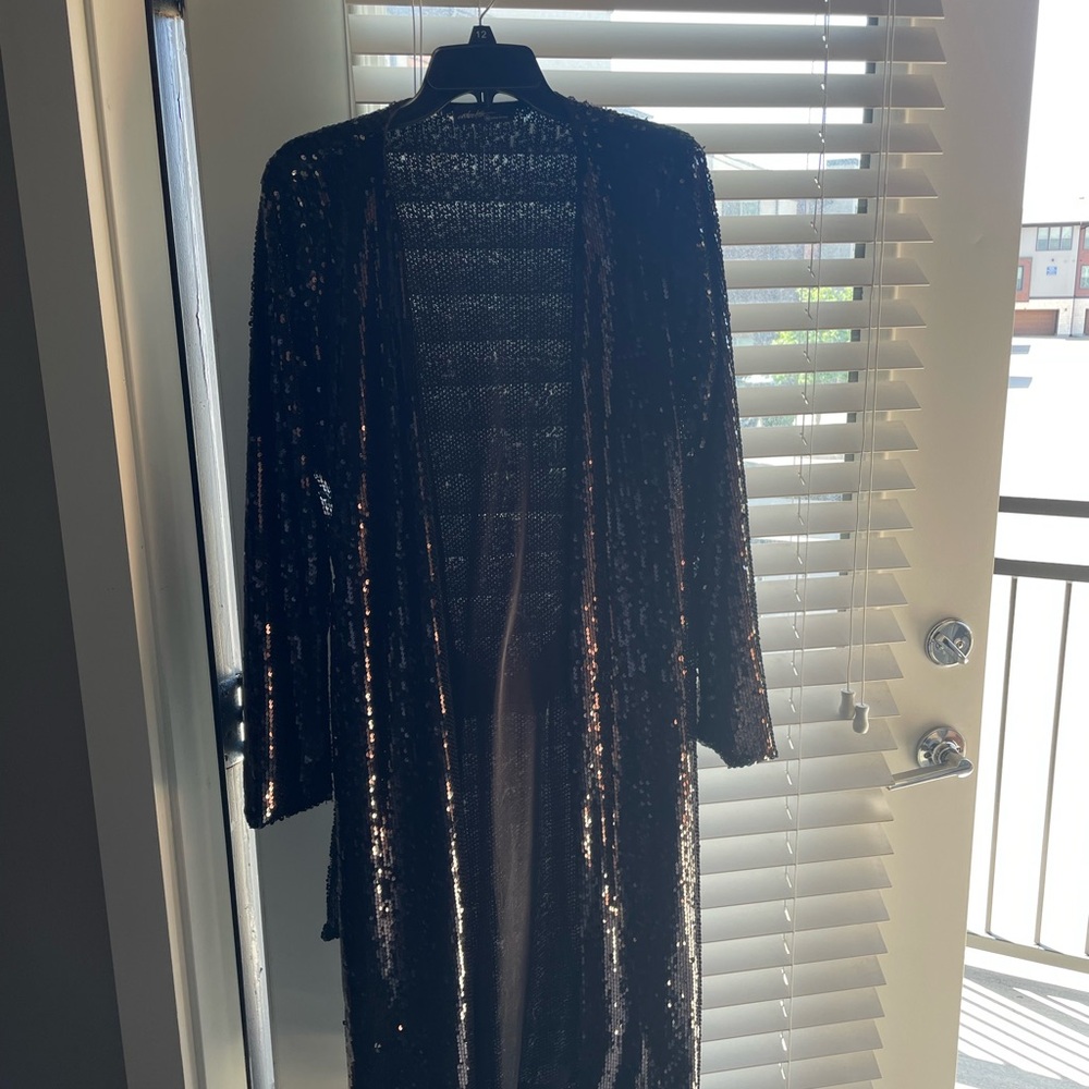 Black Sequin Long Cardigan